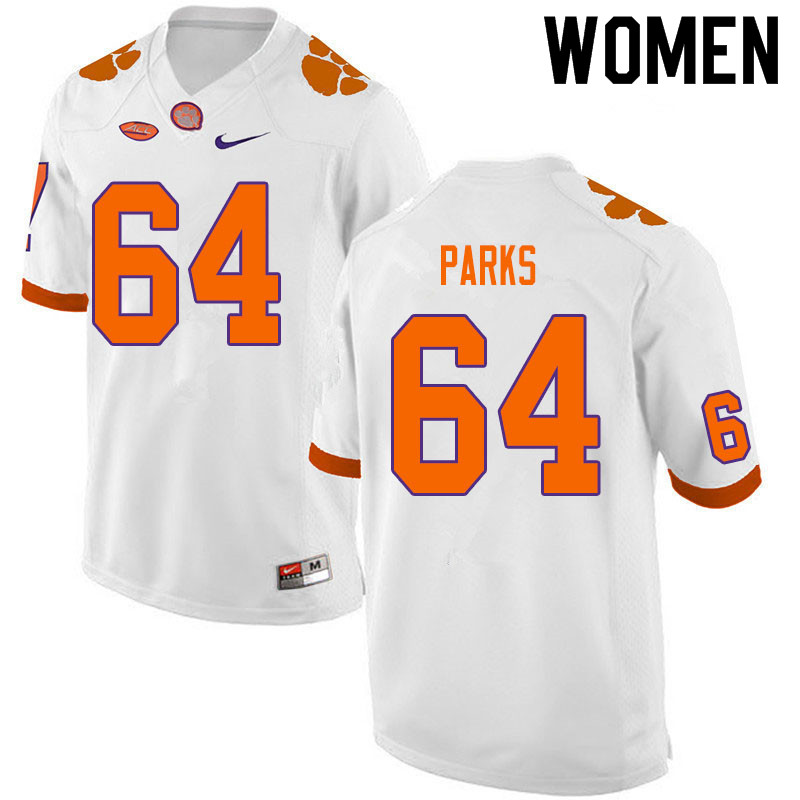 Women #64 Walker Parks Clemson Tigers College Football Jerseys Sale-White - Click Image to Close